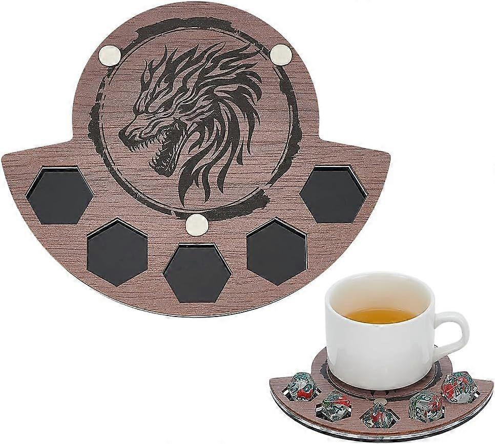 Wood Acrylic Dice Coaster Set with 5-Pockets Dice Storage Organizer and Gaming Coaster for Tabletop Organizer Family Gatherings Game Nights