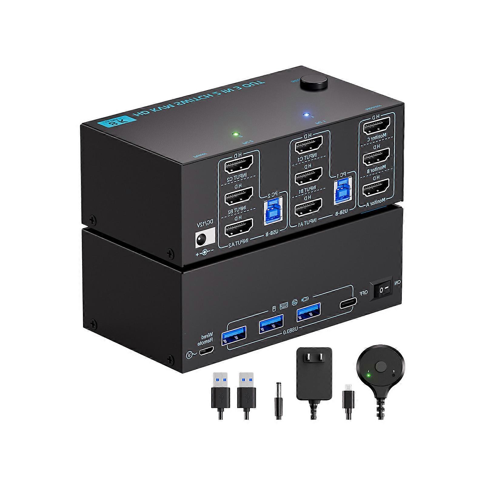 8K60Hz KVM Switcher with Three USB3.0 Ports Enabling Double Monitor Setups for Seamlessly Multiple Computer Operation Multicolor