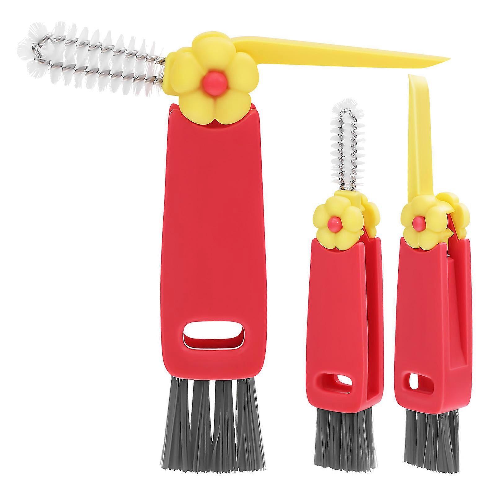 Bottle Cap Detail Brush for Efficient Cleaning 3Pcs Red Portable Brush