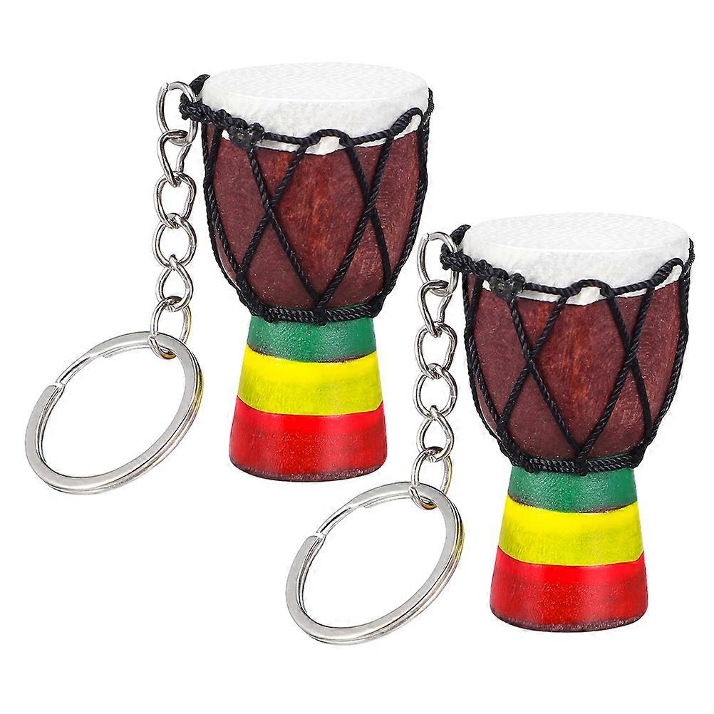African Drum Key Ring Ornament for Key Hanging Decor 2Pcs Multi Material