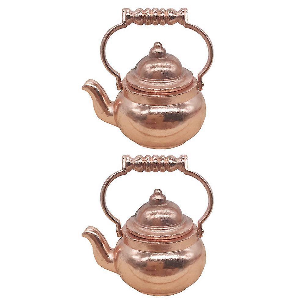 Simulated Teapot Miniature Decor Brass Mini Teapot Kit for Decor 2Pcs Set