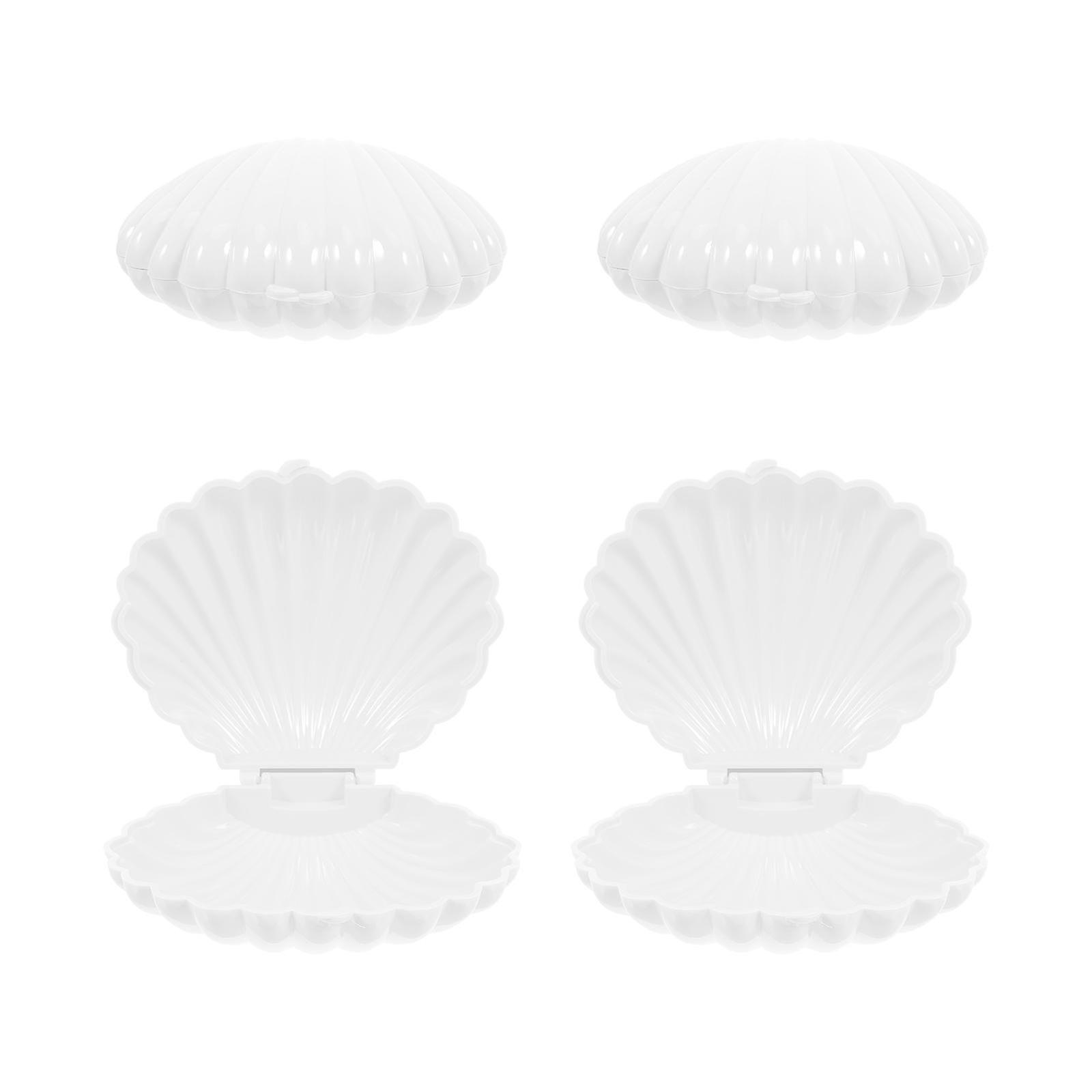 Sea Shell Box Candy Storage Container for Chocolate Set of 4 White Plastic Shells