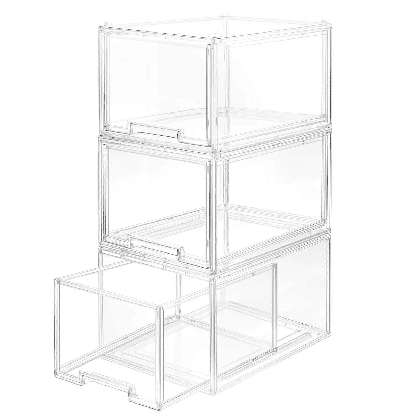3Pack Large Clear Stackable Storage Drawers with Smooth PullOut Design for Closet Bathroom Cabinet