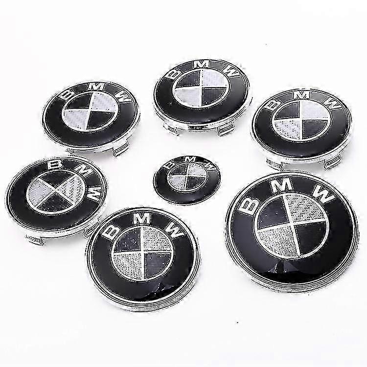 7pcs Black Emblems Hood And Trunk For All Models E30 E36 E46 E34 E39 E60 E65 E38 X3 X5 X6 3 4 5 6 7 8 (82mm + 73mm)