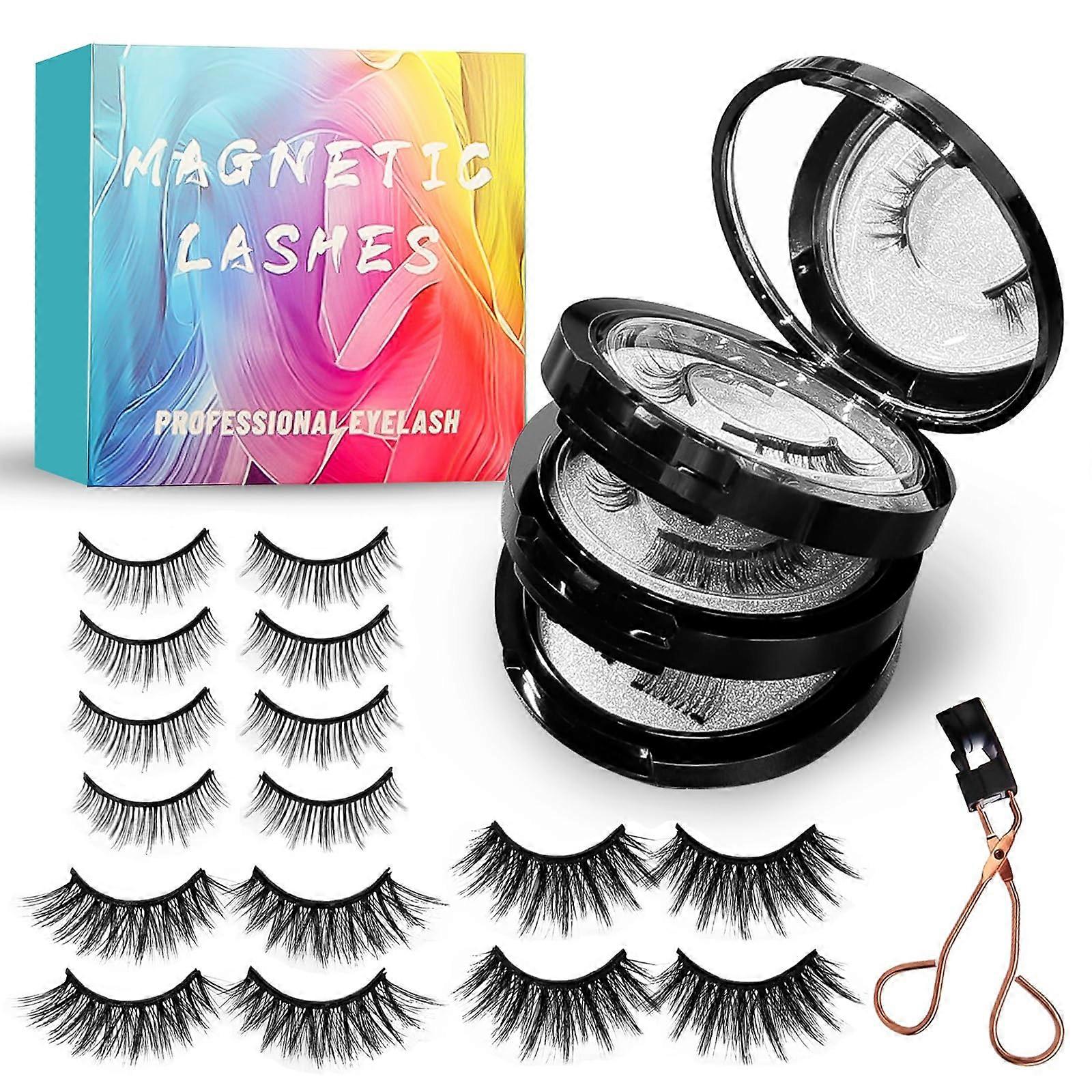 Magnetic Eyelashes Kit with Applicator, Reusable Waterproof 3D Volume Natural Look, 4 Pairs