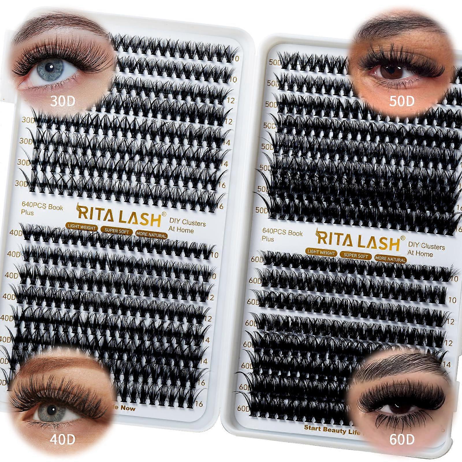 DIY Eyelash Extensions Kit with 640PCS Four Style Cluster Lashes, Natural Look, 1016mm