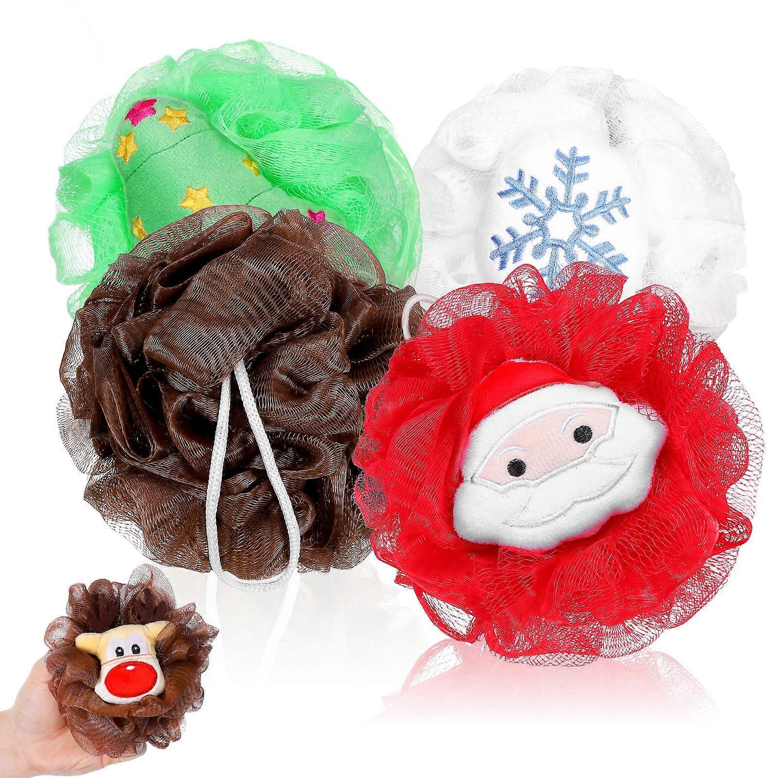 Assorted Color Christmas Bath Balls for Bath 4Pcs Creative Body Scrubber