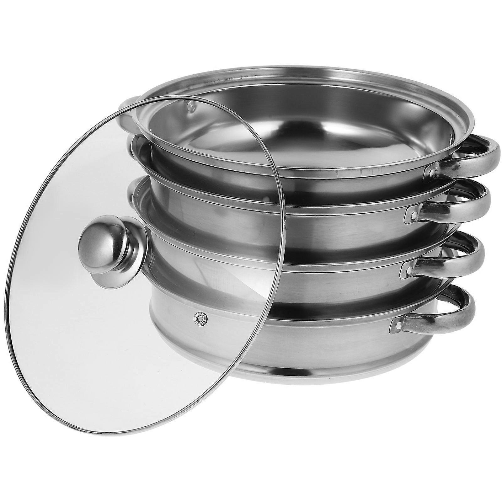 Layered Steaming Pot Stackable Multipurpose Steam Pot Super Thick 28cm Silver Multifunctional 1 Set
