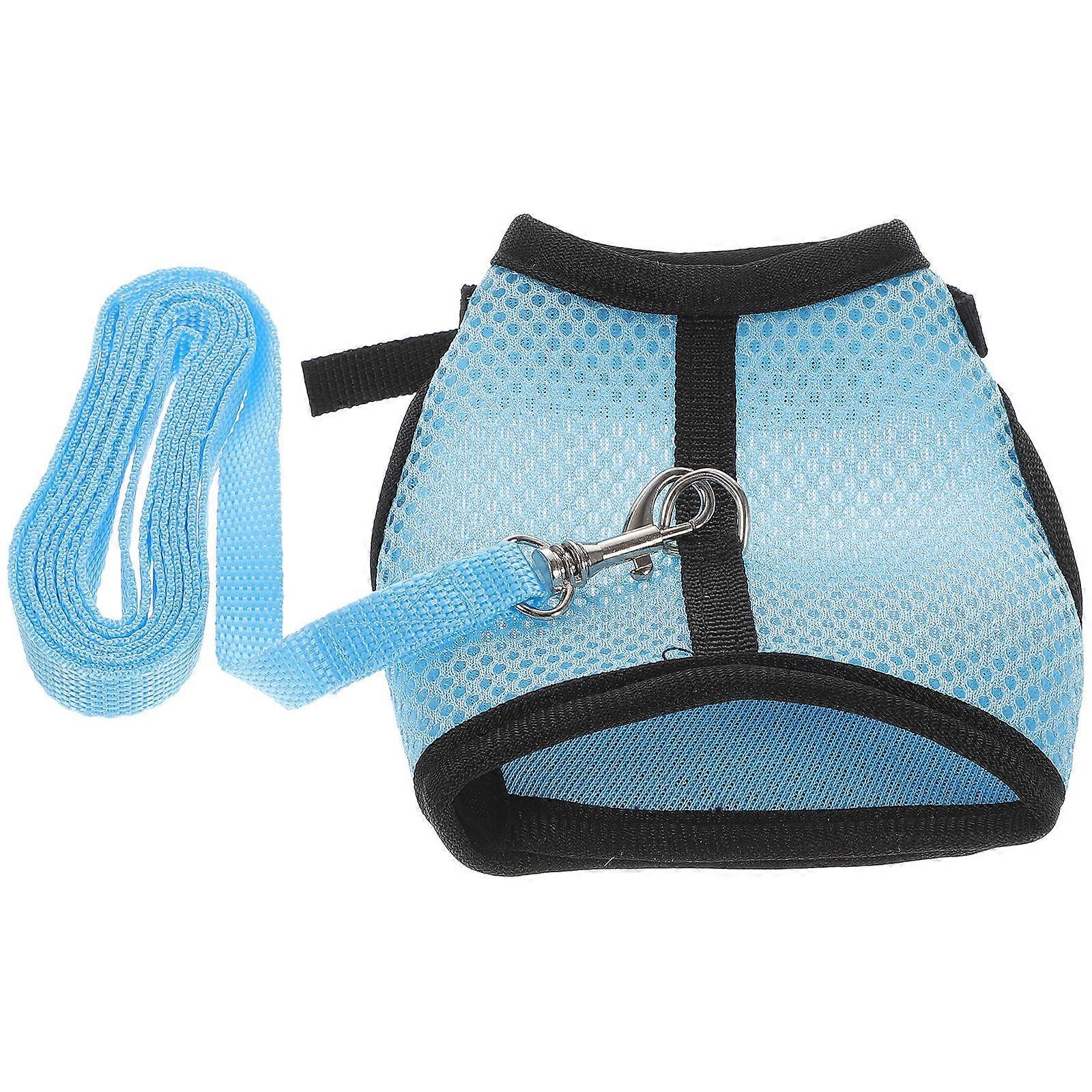 Blue Guinea Pig Pulling Rope for Pet with Mesh Cloth Harness Set