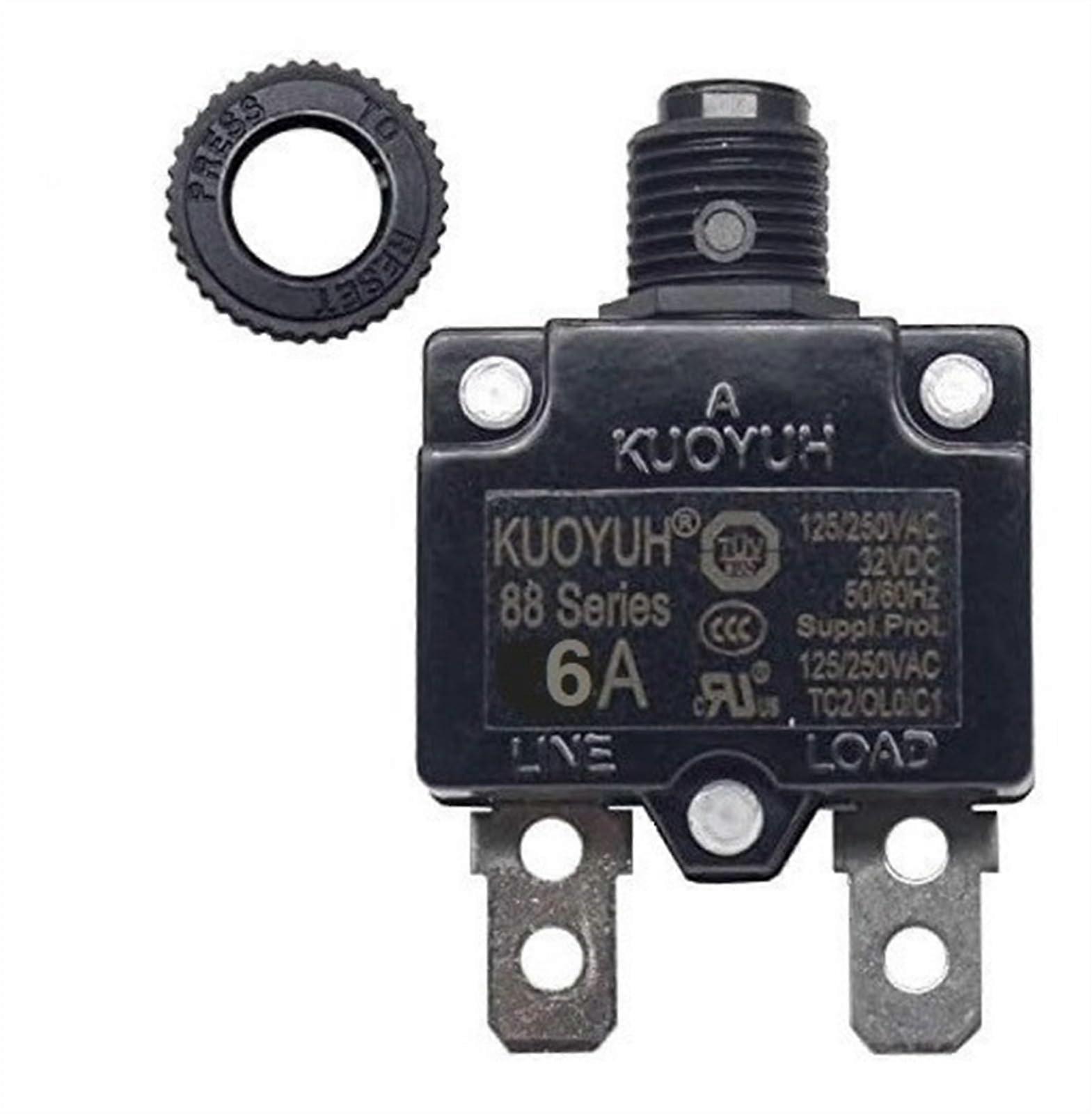 6 Amp Resettable Circuit Breaker with Quick Reset Button and Overload Protection