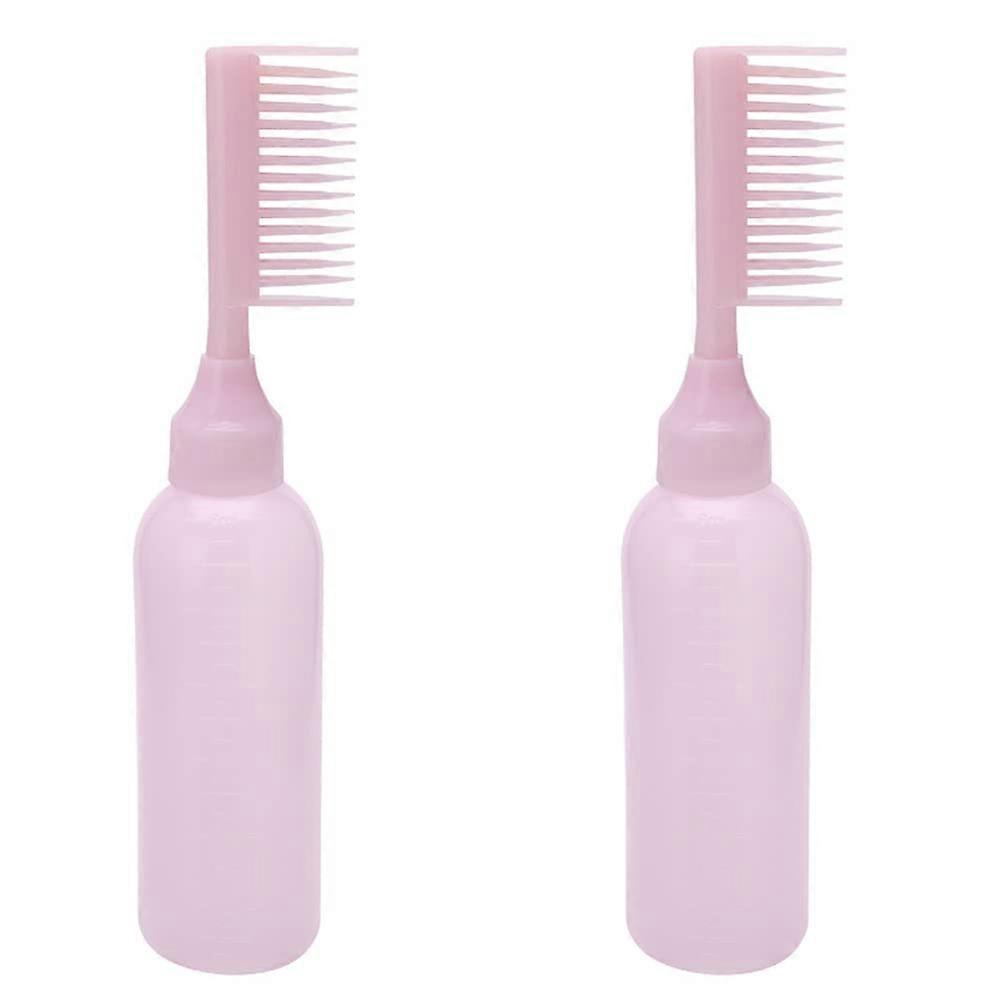 2 Pieces Hair Dye Applicator Bottle with Comb Tip and Scale for Precise Root Coloring, Pink