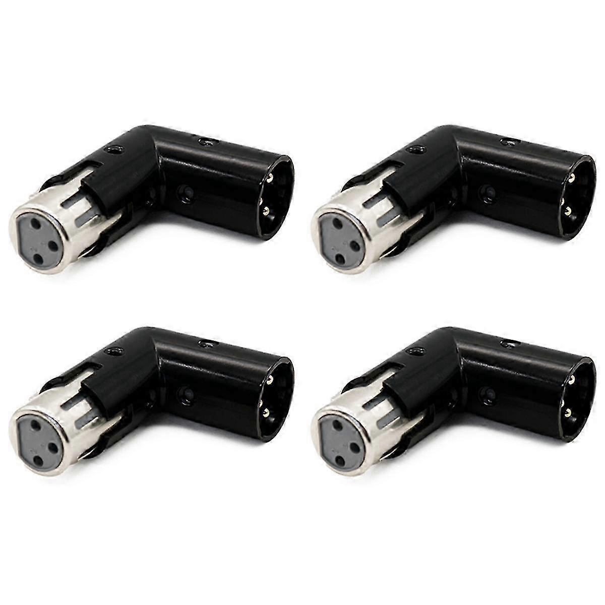 4Pcs 3-Pin XLR 90 Degree Angle Adapter, Nickel Plating Male to Female o Connector