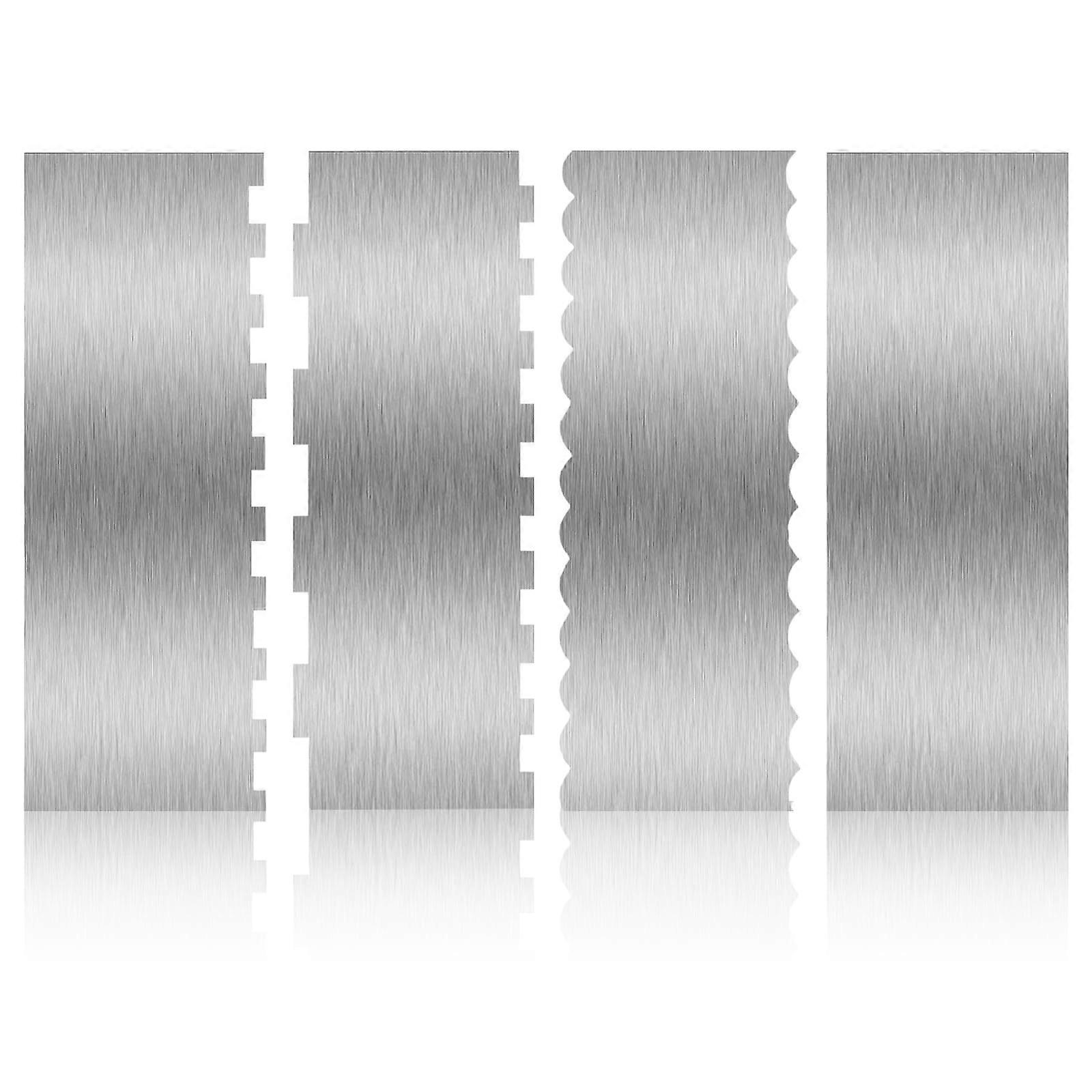 4 Piece 9 Inch Stainless Steel Cake Scraper Set with Patterned Cake Decorating Comb for Smooth Finishing