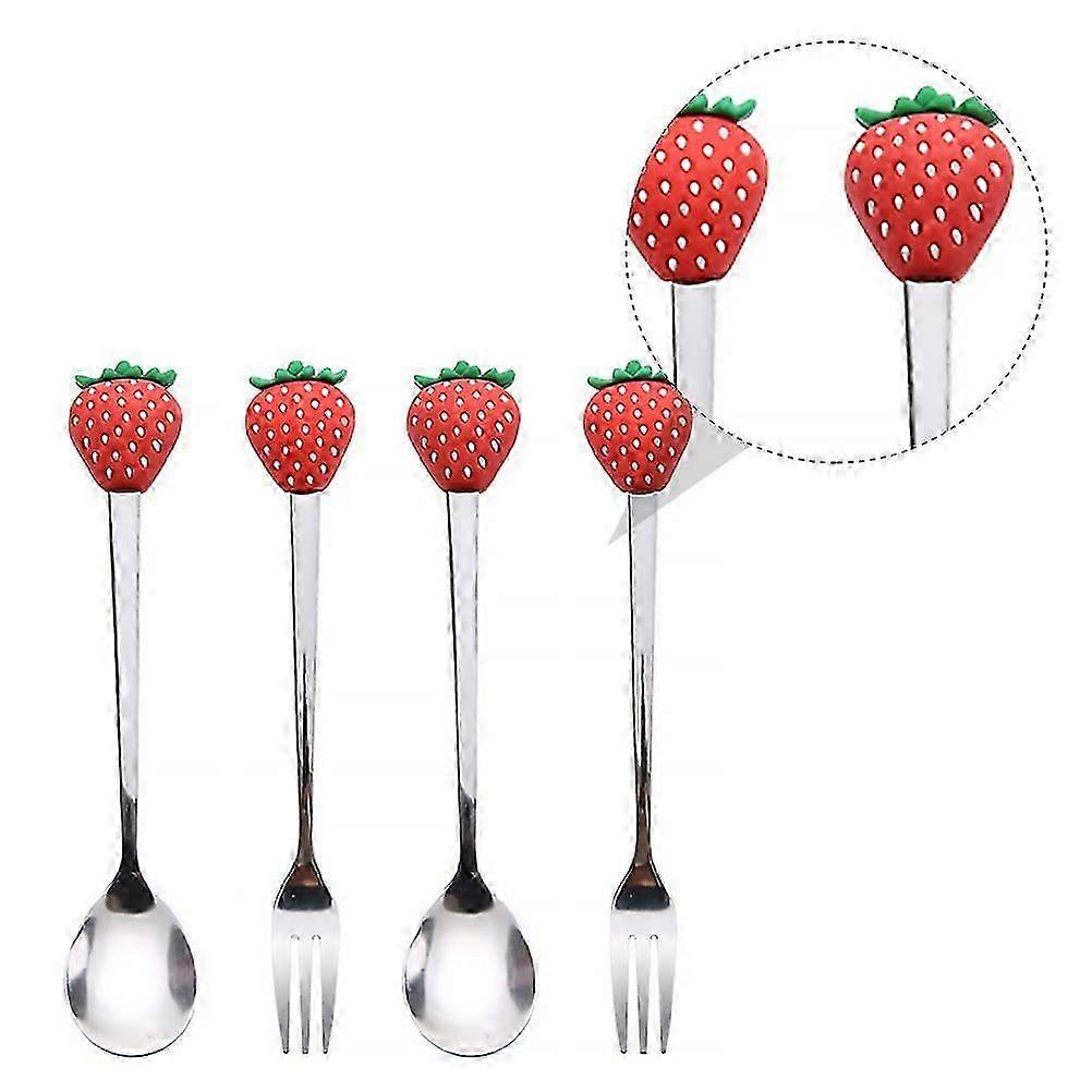 4PCS Creative Fruit Shaped Tableware Stainless Steel Fork Spoon Eating Tools