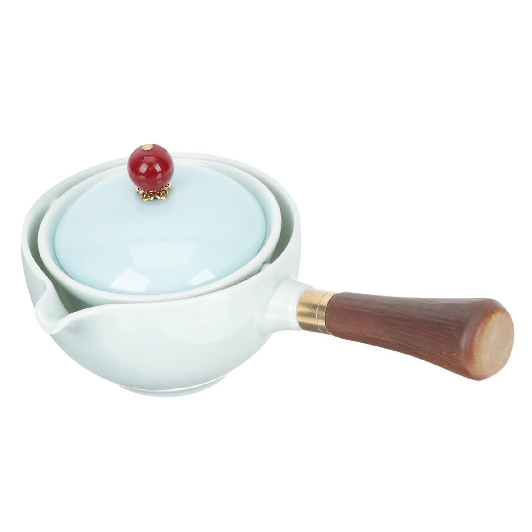 Ceramic Long Handle Teapot with Removable Handle and Builtin Filter for Loose Leaf Tea Brewing
