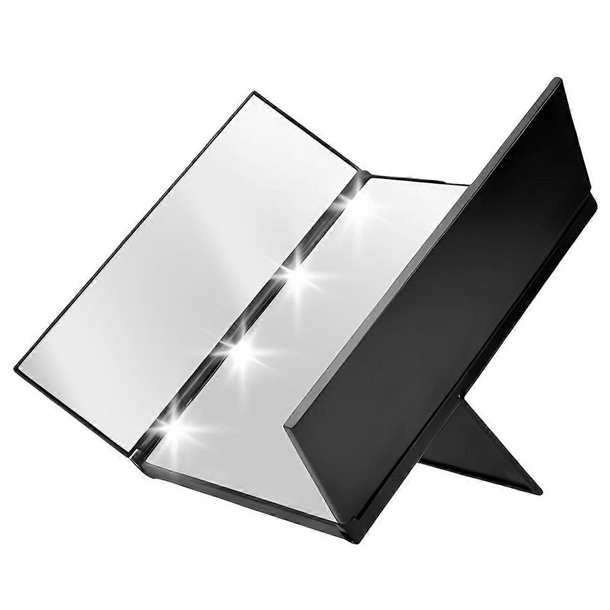 Triptych Makeup Mirror with Integrated LED Lighting and Foldable Wings, Black