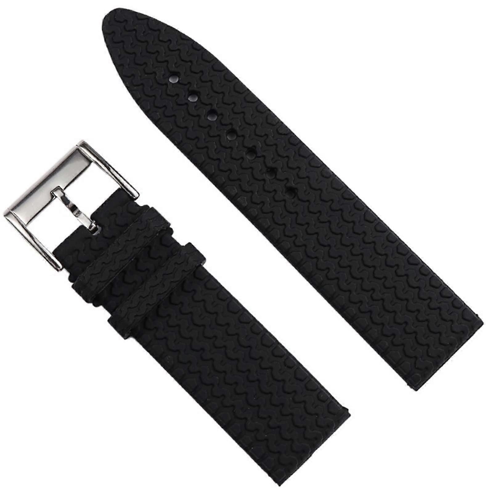 21mm Black Rubber Watch Strap with Pin Buckle, Replacement Silicone Band for Chopard Men