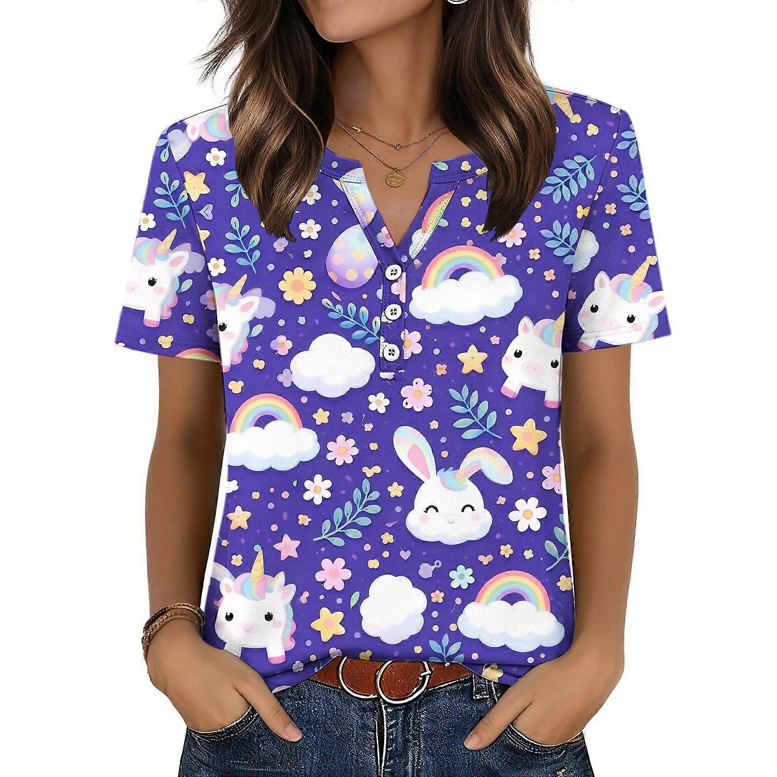 Women's Easter Top, Cute Easter Bunny Shirt, Casual Bunny Pullover  Purple XL