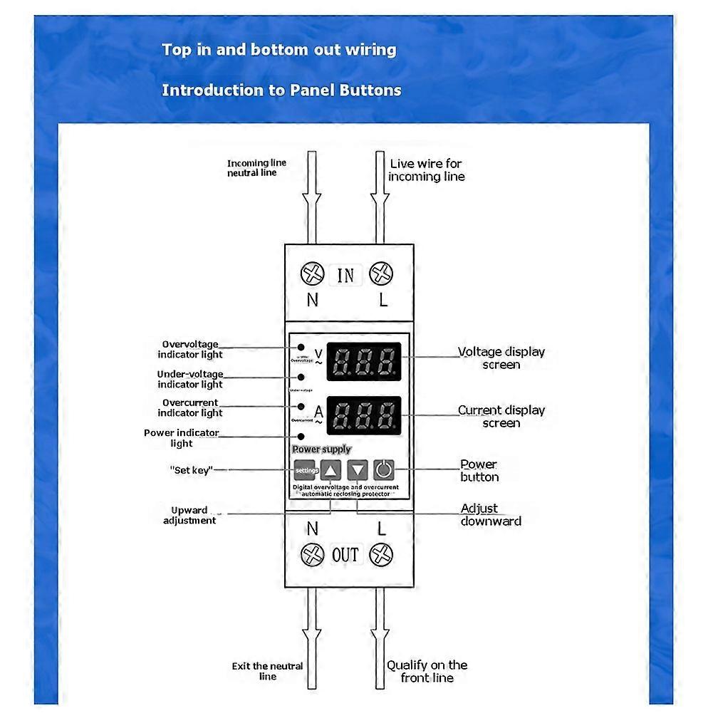 Rail Adjustable over Voltage Under Voltage Protection Device Overcurrent Protector 40A Digital Display Voltage Protector