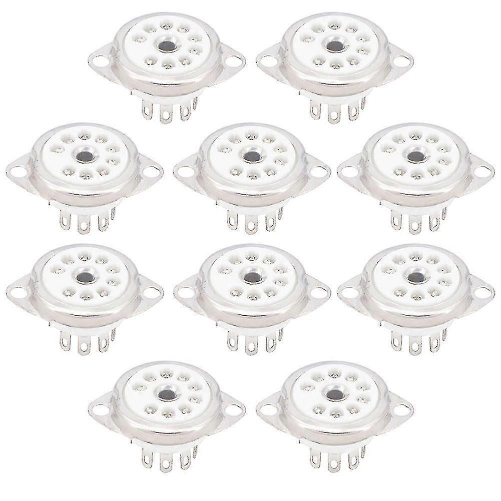 10pcs Ceramic B9a Silver-plated 9pin Vacuum Tube Socket Panel Chassis Mount For Ecc81 Ecc82 Ecc83 E
