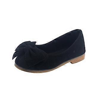 Girl's Bow Dress Shoe Classic Solid Square Toe Ballet Flats Comfort Casual Flats Lightweight Slip On Loafers Suede Dress Shoes Black 2-3 Years