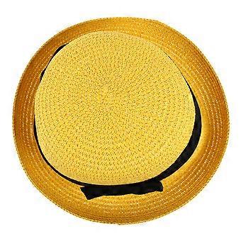 Yellow Women's Bowler Dome Hat for Summer 1 Piece Straw Sun Hat