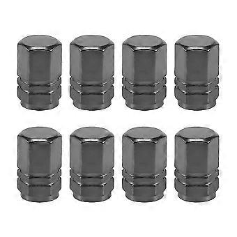 8-piece tire stem valve caps, wheel valve covers, car dustproof tire caps, hexagonal shape, titanium grey