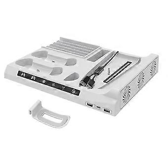 Base de resfriamento multifuncional para console de jogos PS5 Slim com suporte para armazenamento de discos, compatível com carregador de dois lugares para controle de PS5 JH4