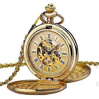 Steampunk Men's Pocket Watch - Skeleton Mechanical Movement, Copper Gold Double Lid Retro, Business Casual Gift