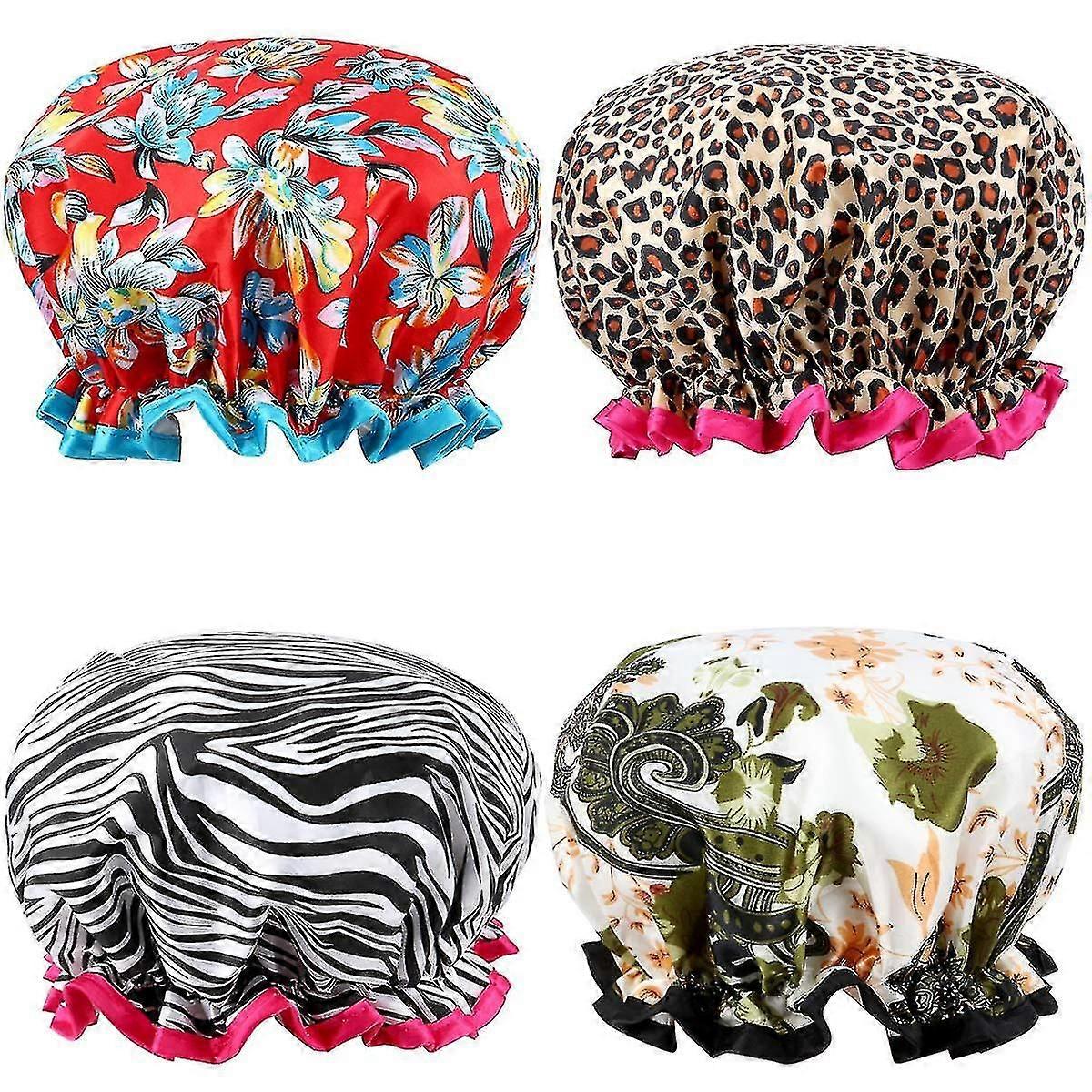 4 Pack Shower Cap Waterproof Double Layer