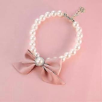 Small Dog Cat Bell Pearl Necklace with Bow, Pet Jewelry for Dress Up and Decorative Use