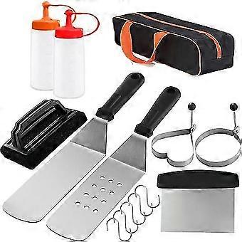 Kit di accessori per piastra Set di spatole per barbecue professionale per barbecue all'aperto riutilizzabile antiruggine con spazzola per la pulizia della bottiglia da spremere con anello a uovo
