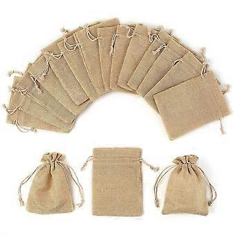 24 Pcs Muslin Bags Natural Burlap Bags - Reusable Burlap Gift Bags with Drawstring Jewelry Burlap Sack Medium - Burlap and Lace Wedding Favor Bags for