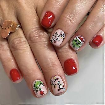 Christmas Press On Nails Set Short Fake Nails with Festive Nude Pink Design Reusable Acrylic Glue On Nails for Women 24Pcs