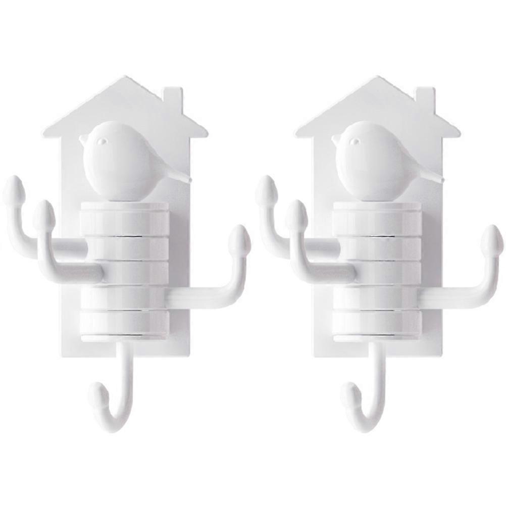 Rotatable 2Pcs Wall Hook Bird Design Self Adhesive Plastic Hook for Home Use