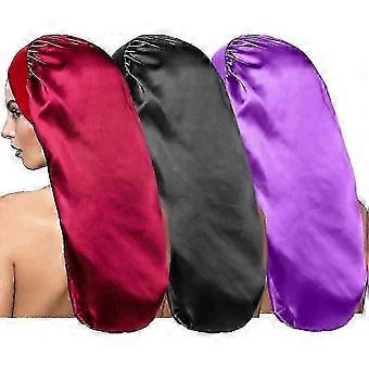 Lange geflochtene Satin-Stretch-Damen-Nachtmützen mit breiter Krempe (2 Farben) 2 Stück