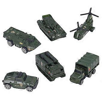 Assorterede trykstøbte militærkøretøjer pakke med 6 stk - tank, transporter, pansret bil, helikopter - til drenge børn i alderen 3+