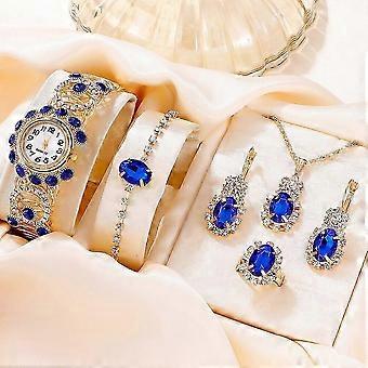 6PCS Luxury Women's Quartz Watch Set – Blue Bracelet, Magnetic Design, Sports & Dress Styles