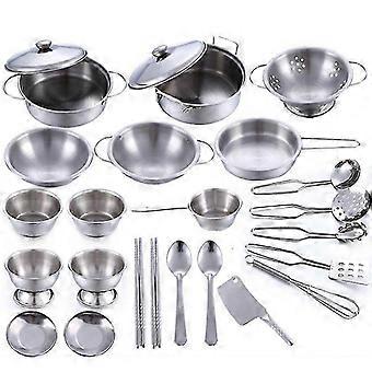 25-Pc Realistic Stainless Steel Play Kitchen Set