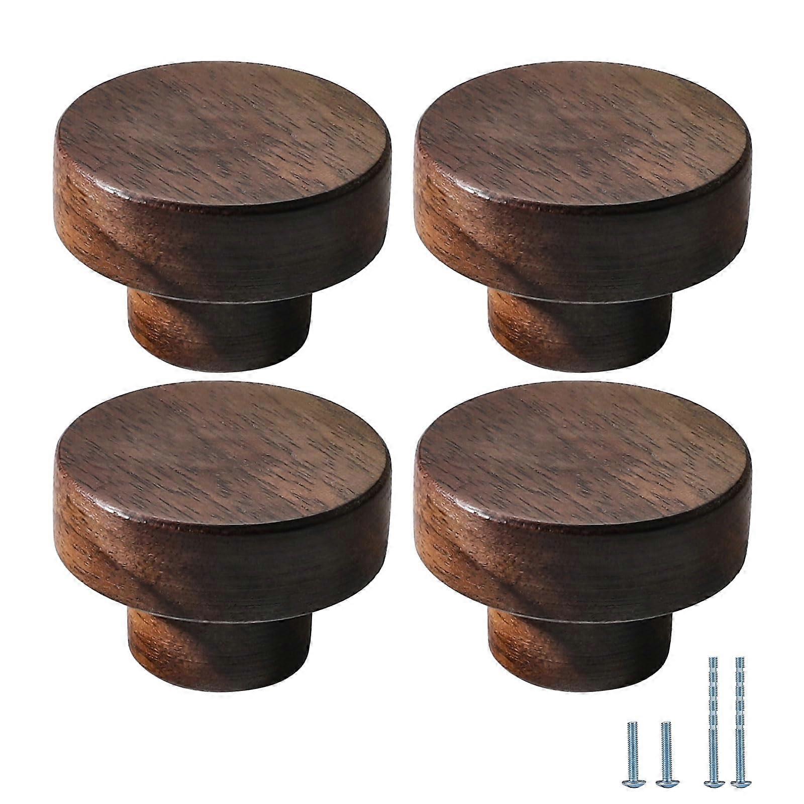 20 Pack Walnut Wood Cabinet Handles and Drawer Pulls, Minimalist Round Design, SingleHole Knobs