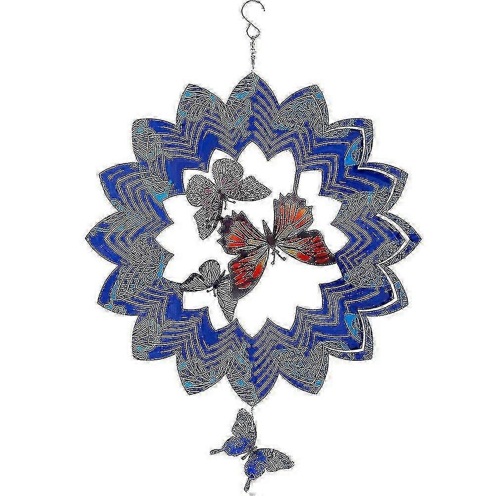 3D Blue Butterfly Stainless Wind Spinner