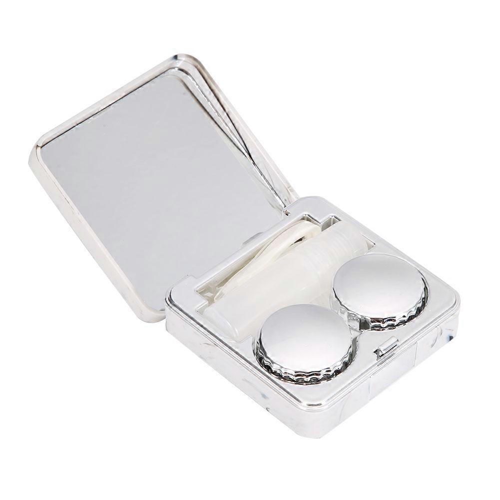 Portable Marble Surface Mirror Square Soaking Contact Lens Case Silver