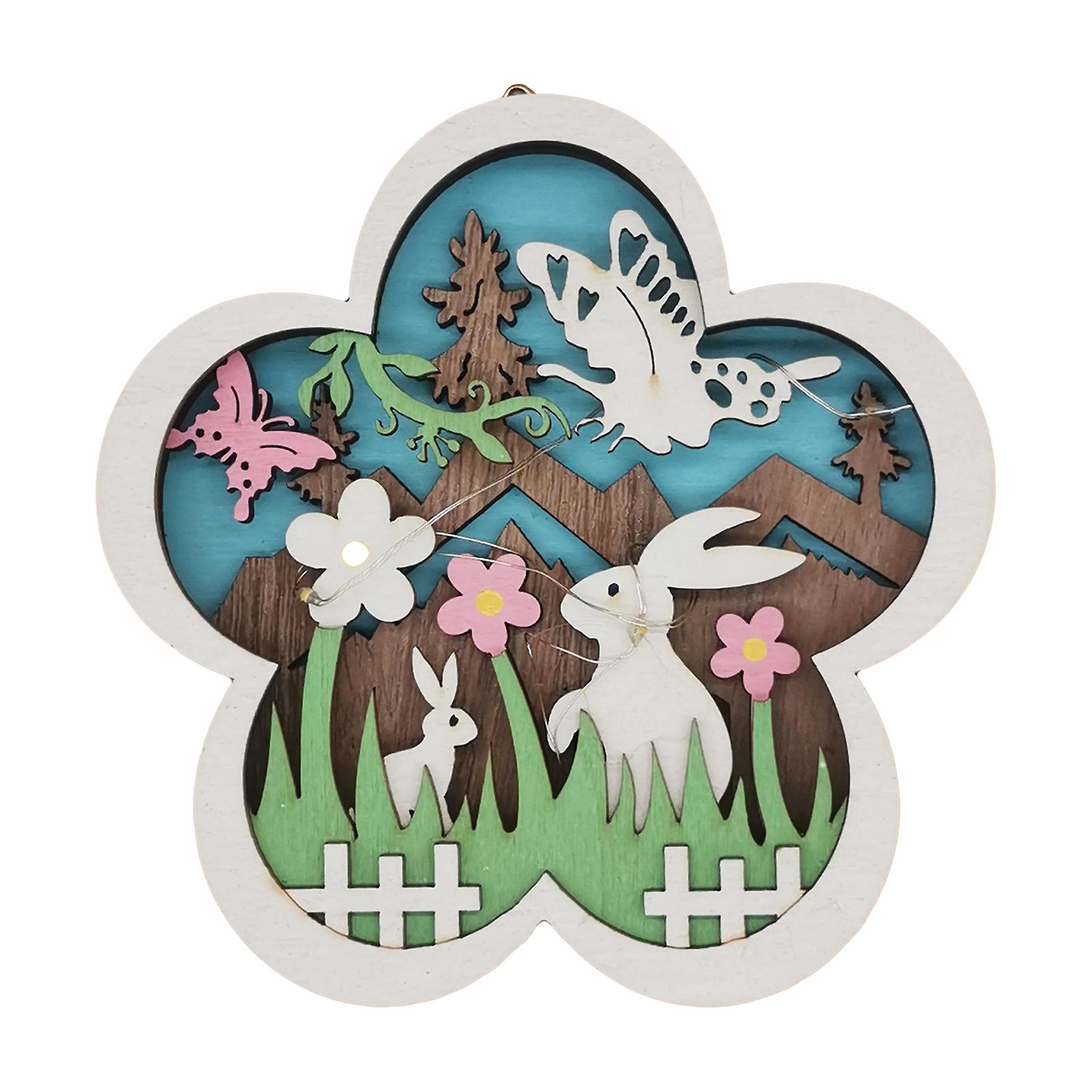 Led Easter Wooden Desk Ornaments Easter Rabbit Flower Themed Decoration