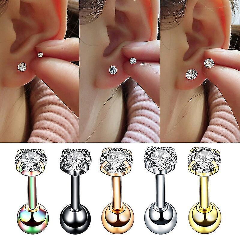 2pc スモールラウンド Cz Tragus 軟骨ステンレス鋼 16g 4 プロングイヤースタッドイヤリング トラガスヘリックスピアス ヒップホップジュエリー