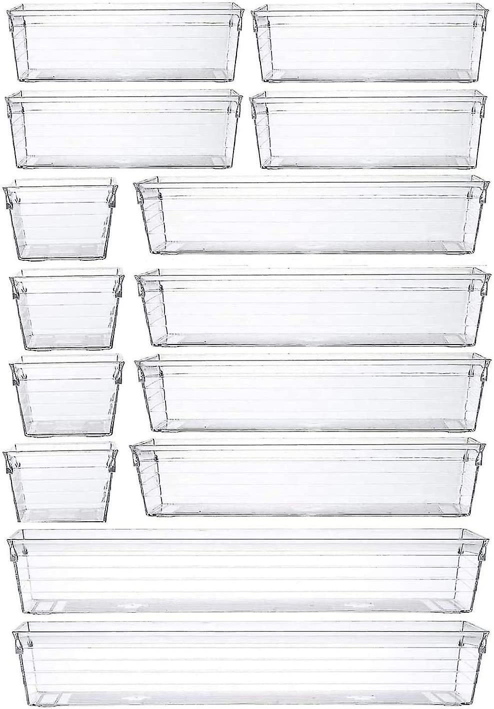 14 Pcs Clear Plastic Drawer Organizer Tray For Makeup, Kitchen Utensils, Jewelries, And Gadgets - JXLGV