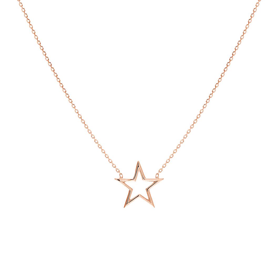 Colar ajustável com pingente de estrela em ouro rosa 14k e fio vazado, 45 cm (18 polegadas), para mulheres.
