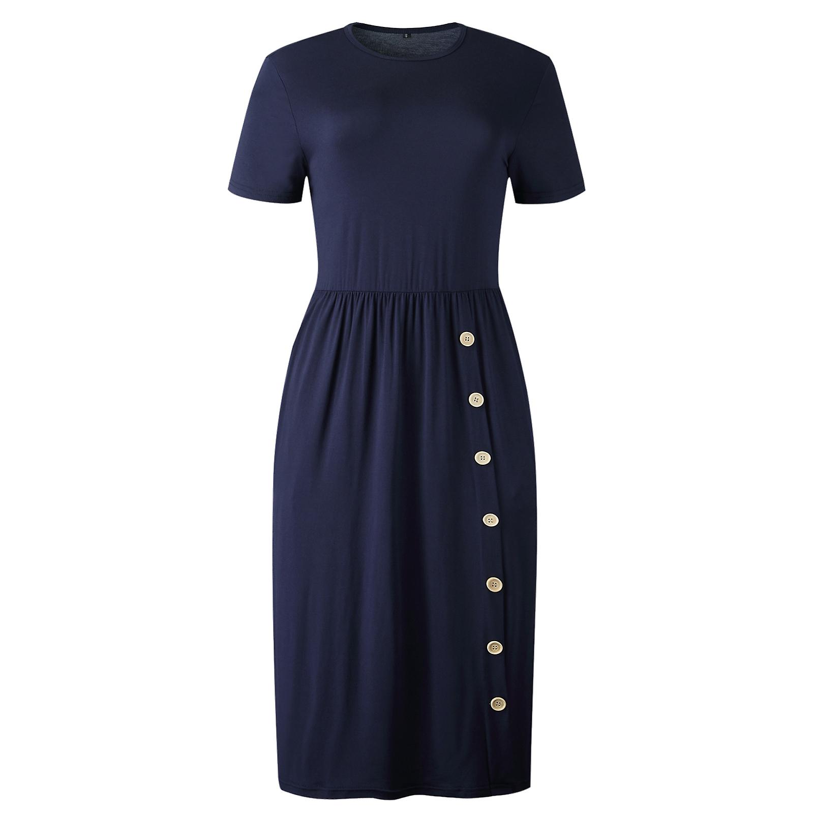 Damstickad klänning Kortärmad knapp Ribbad Split Sundress