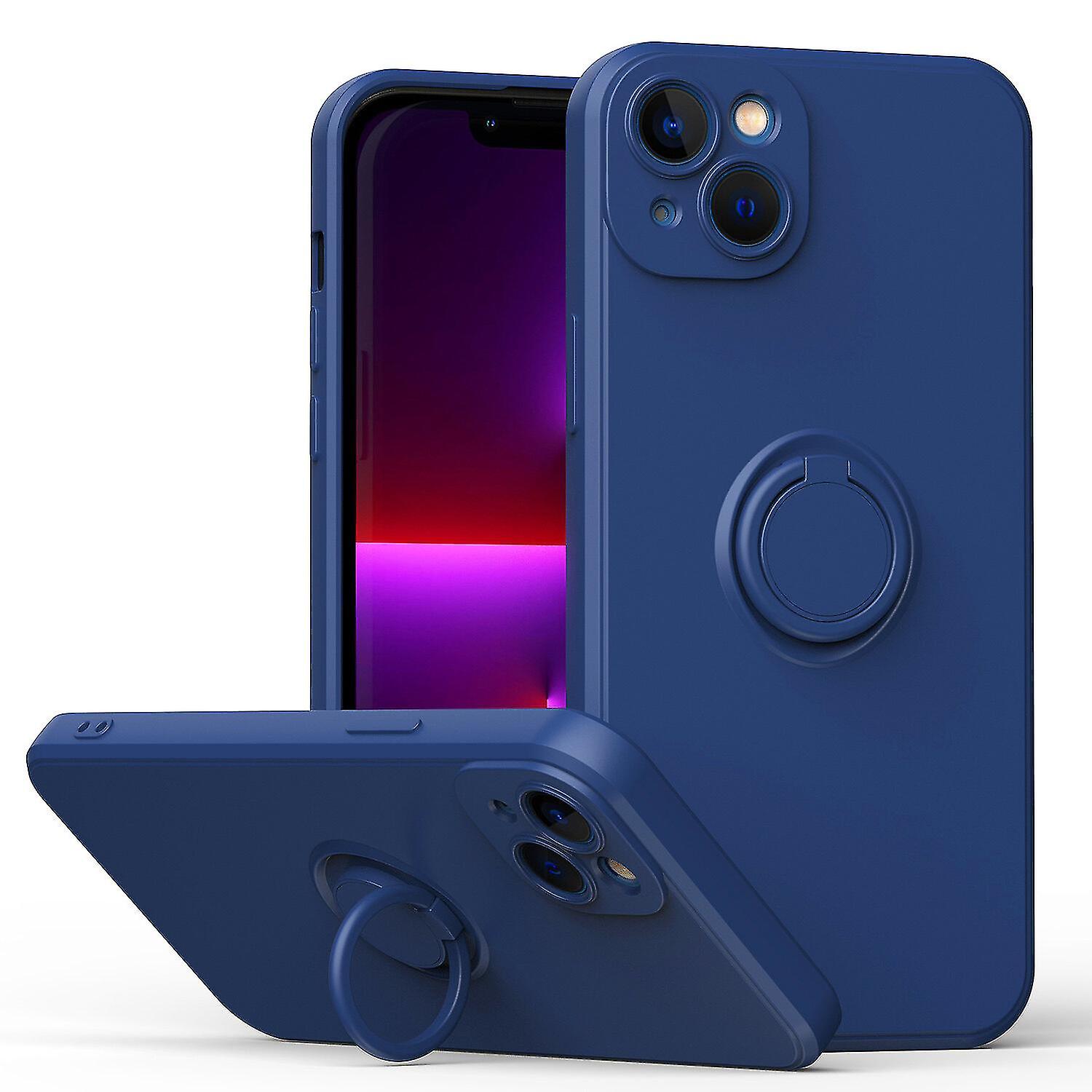 Simple Color Phone Case For Iphone 11 With Ring Stand, Metal Plate For Magnetic Charging, Shock Absorption Design, 360 Rotating Stand