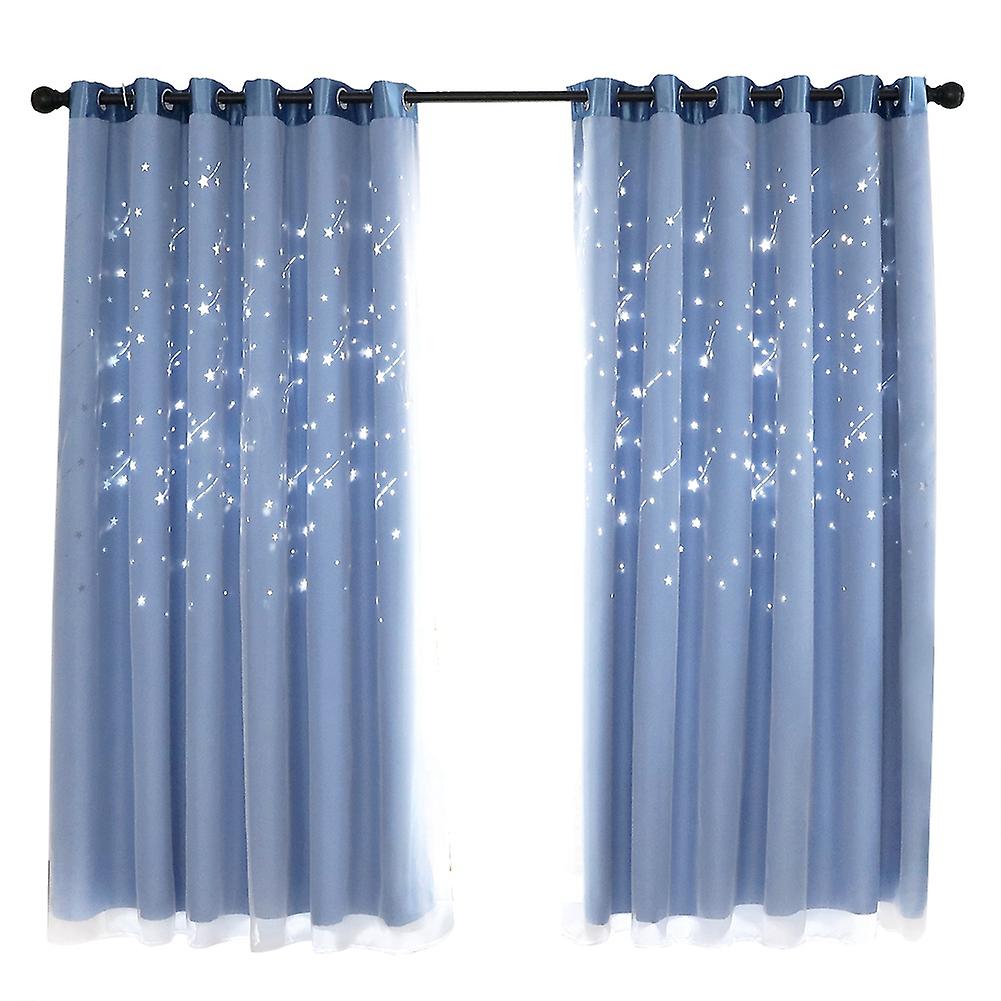 Double Layer Darkening Blackout Window Curtain for Bedroom(Blue)