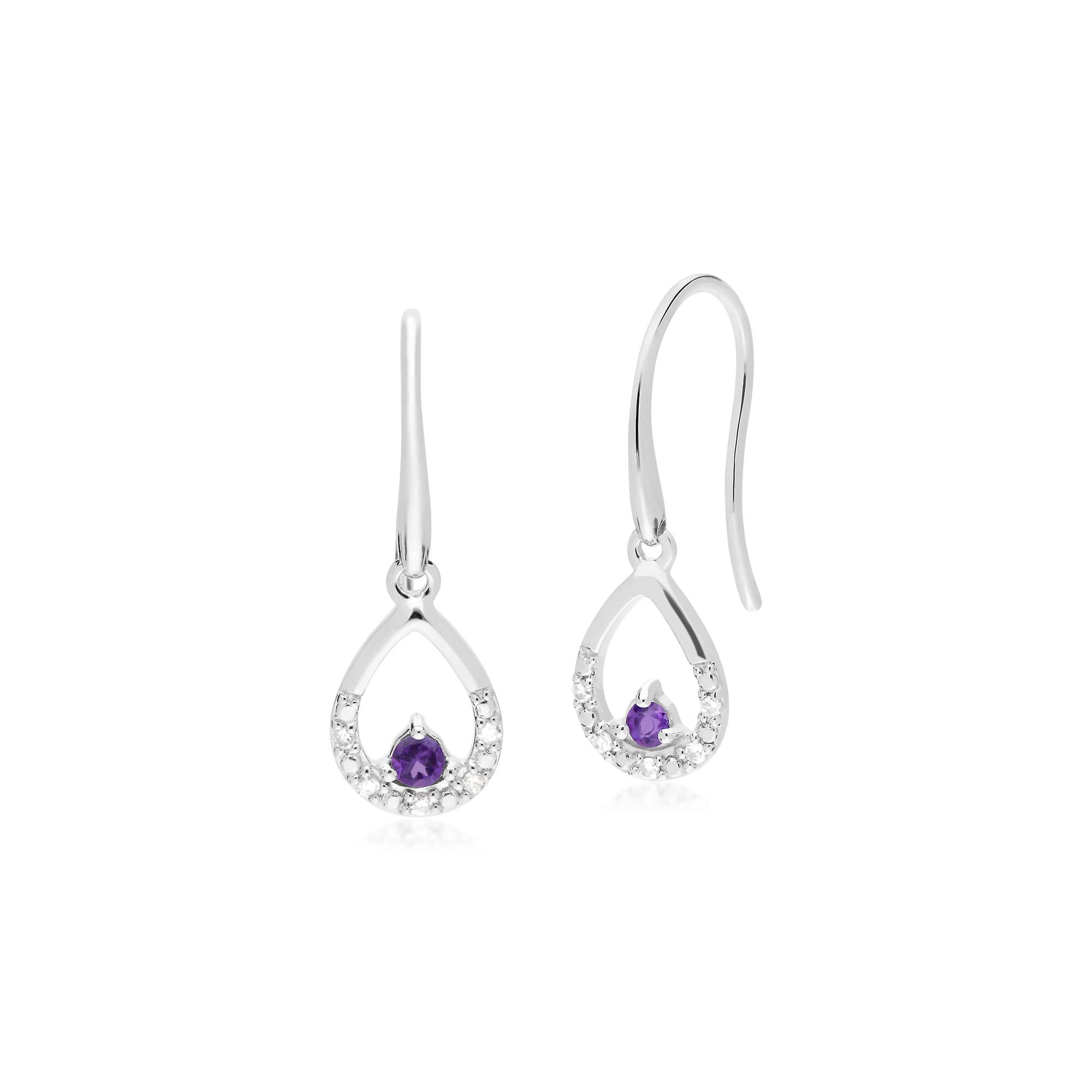Classic Round Amethyst & Diamond Pear Drop Earrings in 9ct White Gold 162E0259049